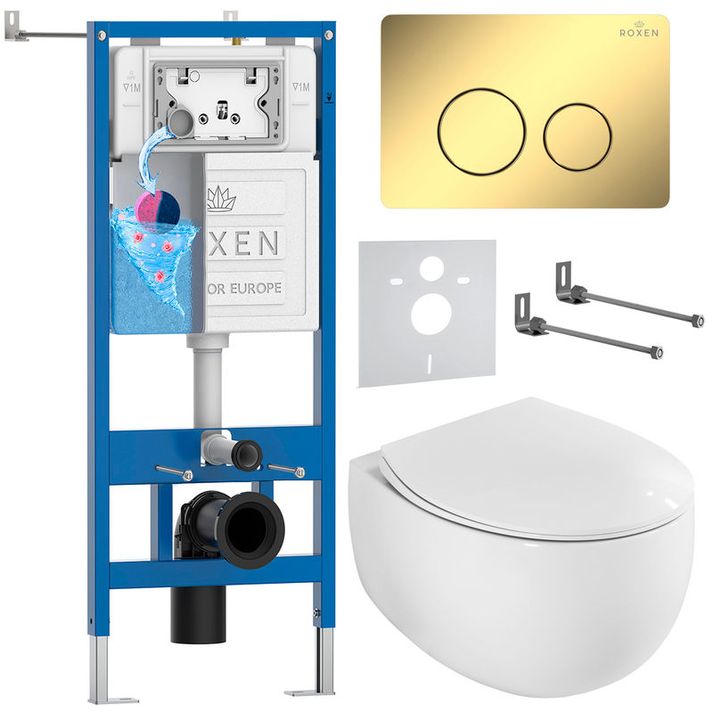 Унитаз подвесной с инсталляцией Roxen StounFix Dual Fresh 868477 6 в 1 (состоит из: 710200, Steel 420260-CHG, 530170-01)