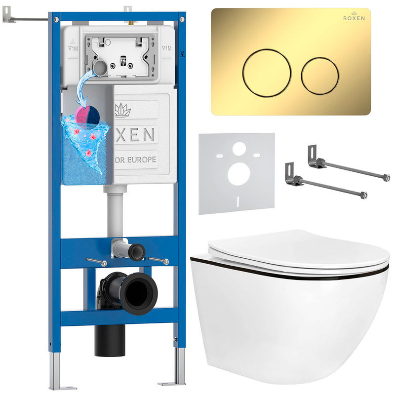 Унитаз подвесной с инсталляцией Roxen StounFix Dual Fresh 868482 6 в 1 (состоит из: 710200, Steel 420260-CHG, 530110-01B)