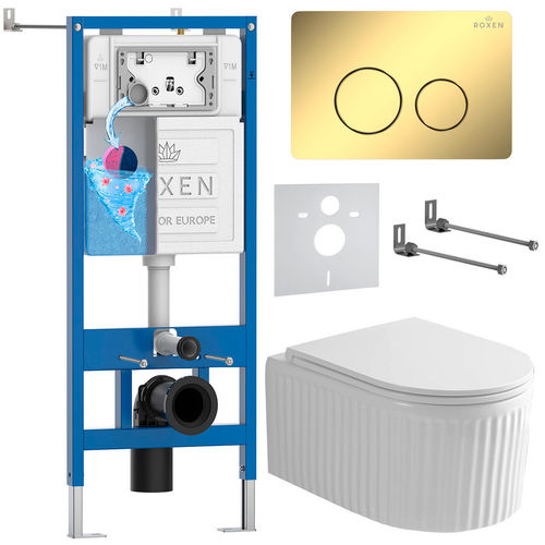 Унитаз подвесной с инсталляцией Roxen StounFix Dual Fresh 868485 6 в 1 (состоит из: 710200, Steel 420260-CHG, 530200-01)