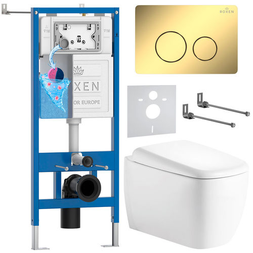 Унитаз подвесной с инсталляцией Roxen StounFix Dual Fresh 868486 6 в 1 (состоит из: 710200, Steel 420260-CHG, 530220-02)