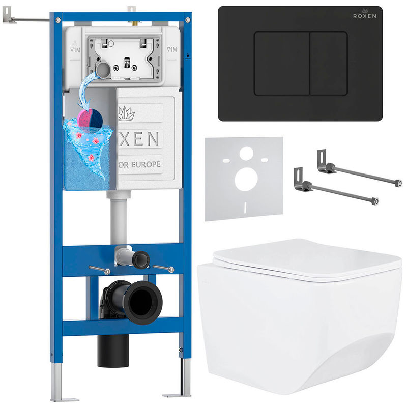 Унитаз подвесной с инсталляцией Roxen StounFix Dual Fresh 868498 6 в 1 (состоит из: 710200, Steel 420280BM, 530145-01)