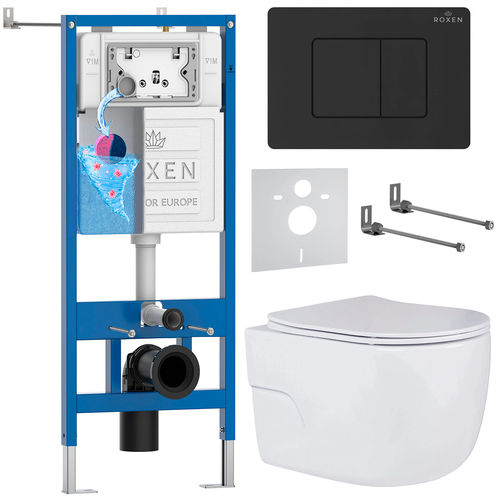 Унитаз подвесной с инсталляцией Roxen StounFix Dual Fresh 868500 6 в 1 (состоит из: 710200, Steel 420280BM, 530155-01)