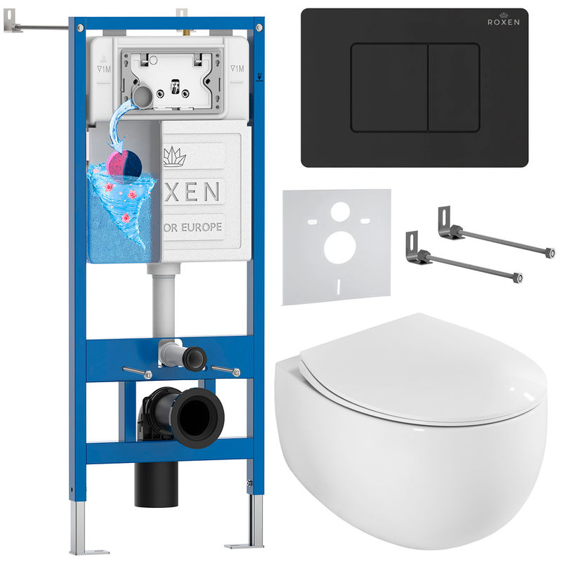 Унитаз подвесной с инсталляцией Roxen StounFix Dual Fresh 868503 6 в 1 (состоит из: 710200, Steel 420280BM, 530170-01)