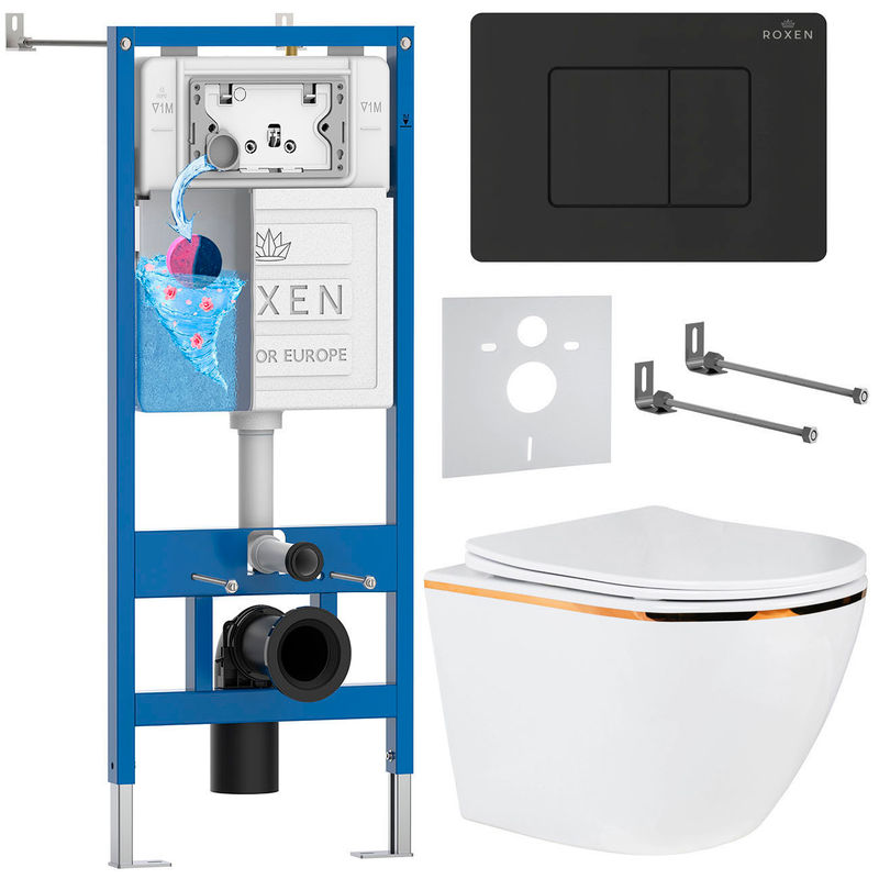 Унитаз подвесной с инсталляцией Roxen StounFix Dual Fresh 868512 6 в 1 (состоит из: 710200, Steel 420280BM, 530110-01G)