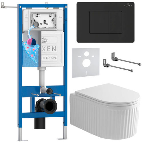 Унитаз подвесной с инсталляцией Roxen StounFix Dual Fresh 868520 6 в 1 (состоит из: 710200, Steel 420280BM, 530200-01)