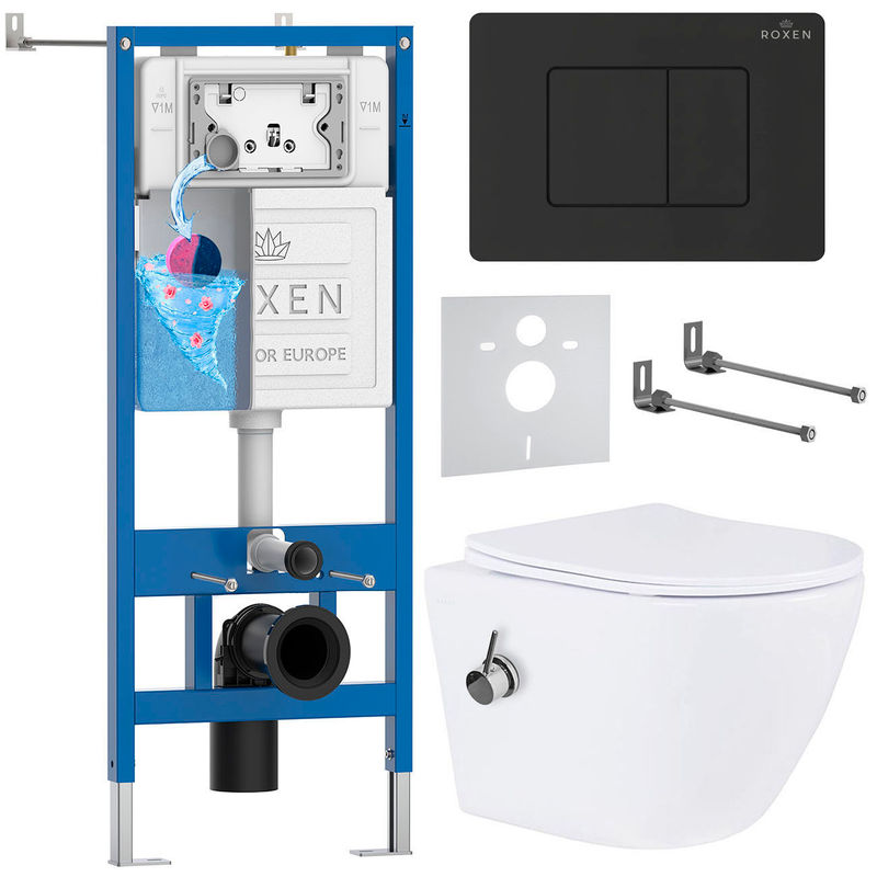 Унитаз подвесной с инсталляцией Roxen StounFix Dual Fresh 868523 6 в 1 (состоит из: 710200, Steel 420280BM, 530185-01XT)