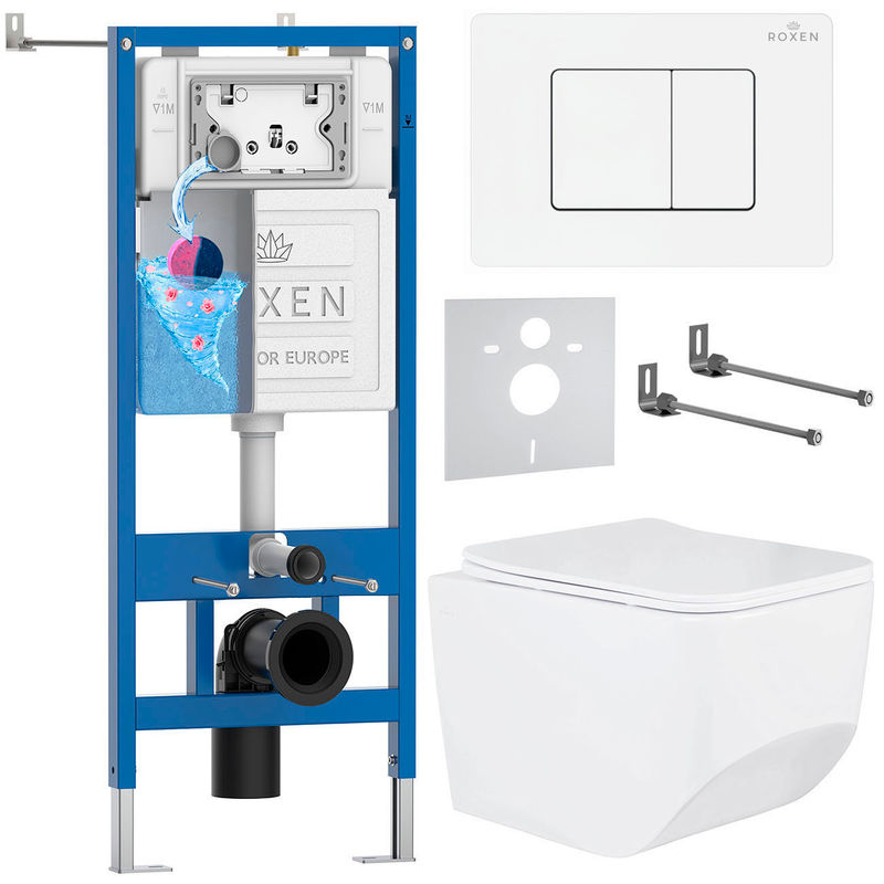 Унитаз подвесной с инсталляцией Roxen StounFix Dual Fresh 868532 6 в 1 (состоит из: 710200, Steel 420280WM, 530145-01)