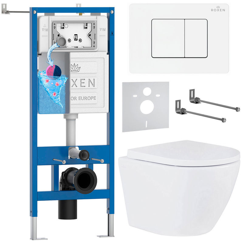 Унитаз подвесной с инсталляцией Roxen StounFix Dual Fresh 868548 6 в 1 (состоит из: 710200, Steel 420280WM, 530185-02)