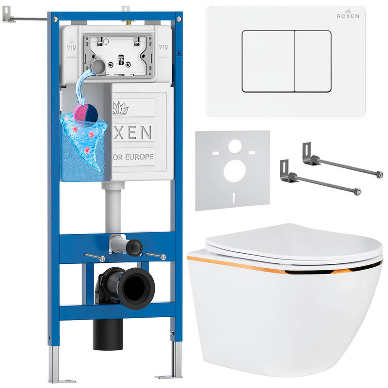 Унитаз подвесной с инсталляцией Roxen StounFix Dual Fresh 868553 6 в 1 (состоит из: 710200, Steel 420280WM, 530110-01G)