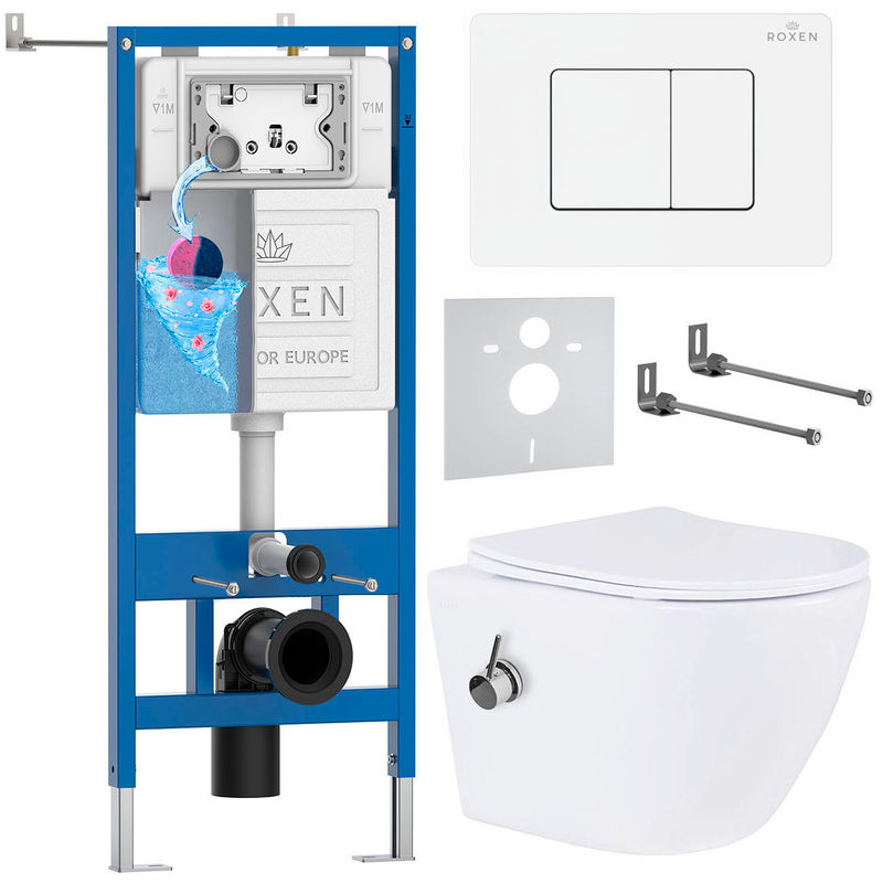 Унитаз подвесной с инсталляцией Roxen StounFix Dual Fresh 868566 6 в 1 (состоит из: 710200, Steel 420280WM, 530185-01XT)