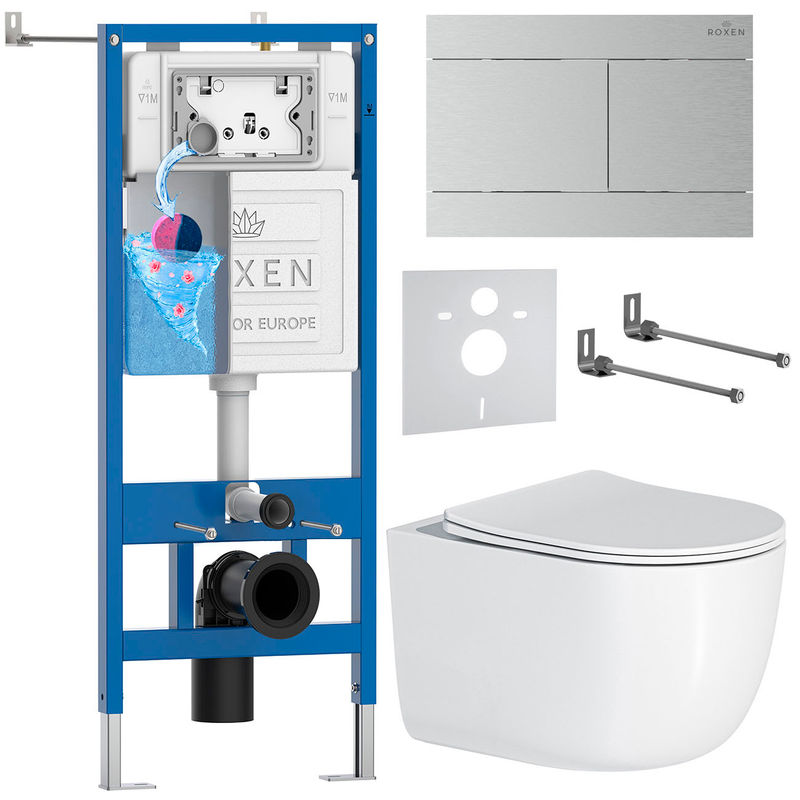 Унитаз подвесной с инсталляцией Roxen StounFix Dual Fresh 868574 6 в 1 (состоит из: 710200, Velar 420300S, 530160-01)
