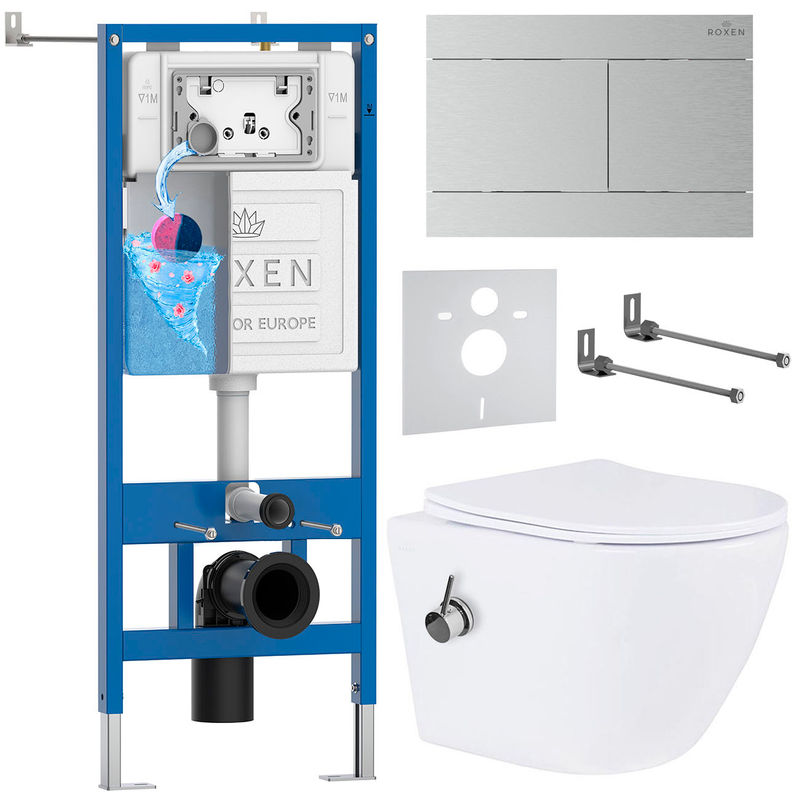 Унитаз подвесной с инсталляцией Roxen StounFix Dual Fresh 868591 6 в 1 (состоит из: 710200, Velar 420300S, 530185-01XT)