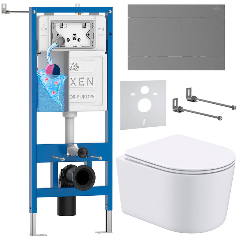 Унитаз подвесной с инсталляцией Roxen StounFix Dual Fresh 868597 6 в 1 (состоит из: 710200, Velar 420300GM, 530120-01)