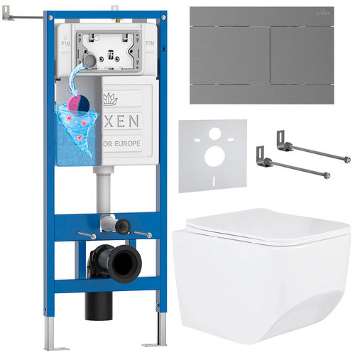 Унитаз подвесной с инсталляцией Roxen StounFix Dual Fresh 868602 6 в 1 (состоит из: 710200, Velar 420300GM, 530145-01)