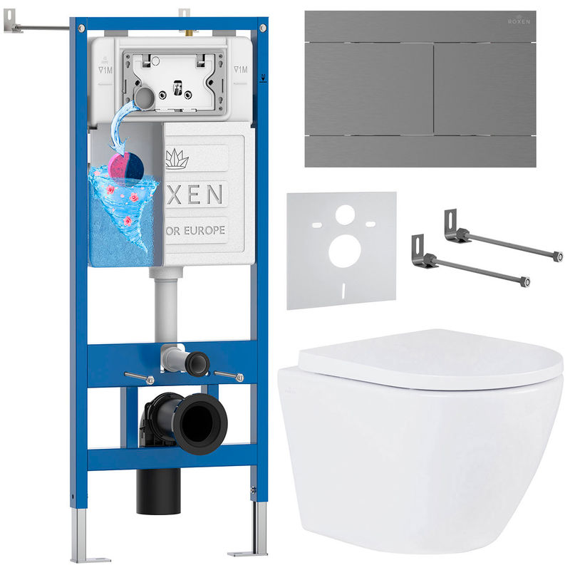 Унитаз подвесной с инсталляцией Roxen StounFix Dual Fresh 868610 6 в 1 (состоит из: 710200, Velar 420300GM, 530185-02)