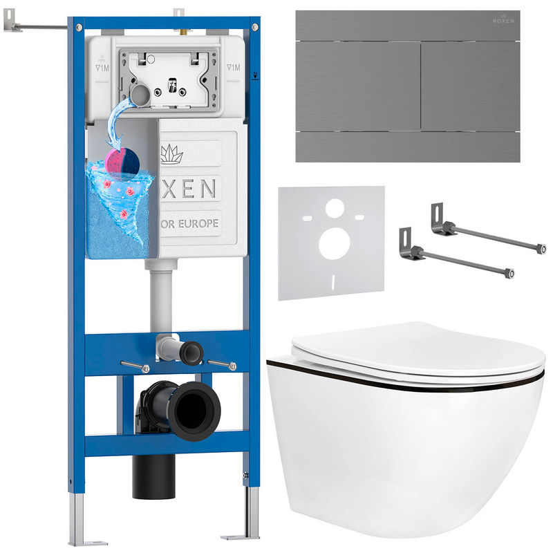 Унитаз подвесной с инсталляцией Roxen StounFix Dual Fresh 868617 6 в 1 (состоит из: 710200, Velar 420300GM, 530110-01B)