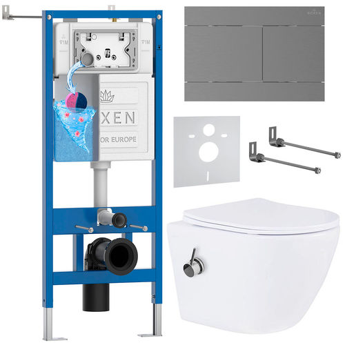 Унитаз подвесной с инсталляцией Roxen StounFix Dual Fresh 868619 6 в 1 (состоит из: 710200, Velar 420300GM, 530185-01X)