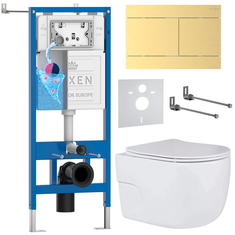 Унитаз подвесной с инсталляцией Roxen StounFix Dual Fresh 868633 6 в 1 (состоит из: 710200, Velar 420300GB, 530155-01)
