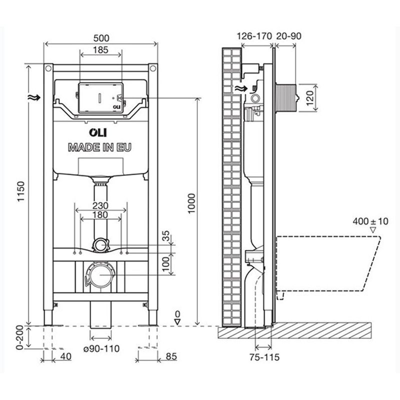 Инсталляция для унитаза OLI 120 plus 885055 пневматическая (стар. 177306)