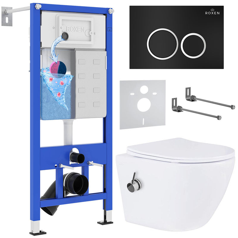 Унитаз подвесной с инсталляцией Roxen StounFix Dual Fresh 906342 6 в 1 (состоит из: инсталляции 710200, кнопки Santi 410260B, 530185-01X)