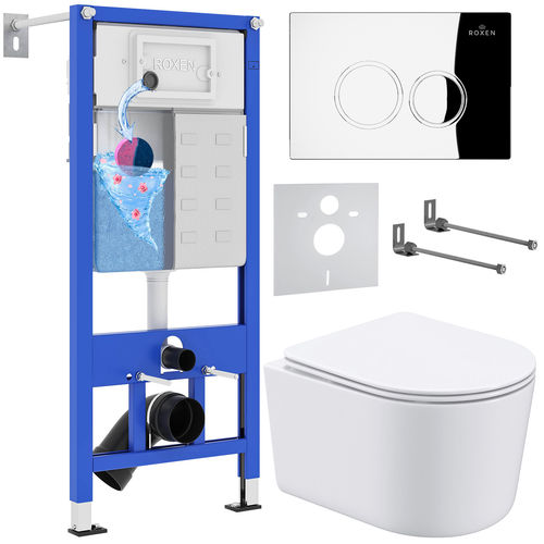 Унитаз подвесной с инсталляцией Roxen StounFix Dual Fresh 913681 6 в 1 (состоит из: инсталляции 710200, кнопки Santi 410260CH, 530120-01)