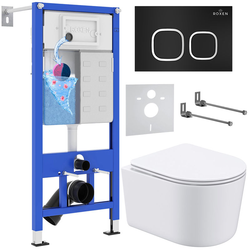 Унитаз подвесной с инсталляцией Roxen StounFix Dual Fresh 917914 6 в 1 (состоит из: инсталляции 710200, кнопки Santi 410280B, 530120-01)