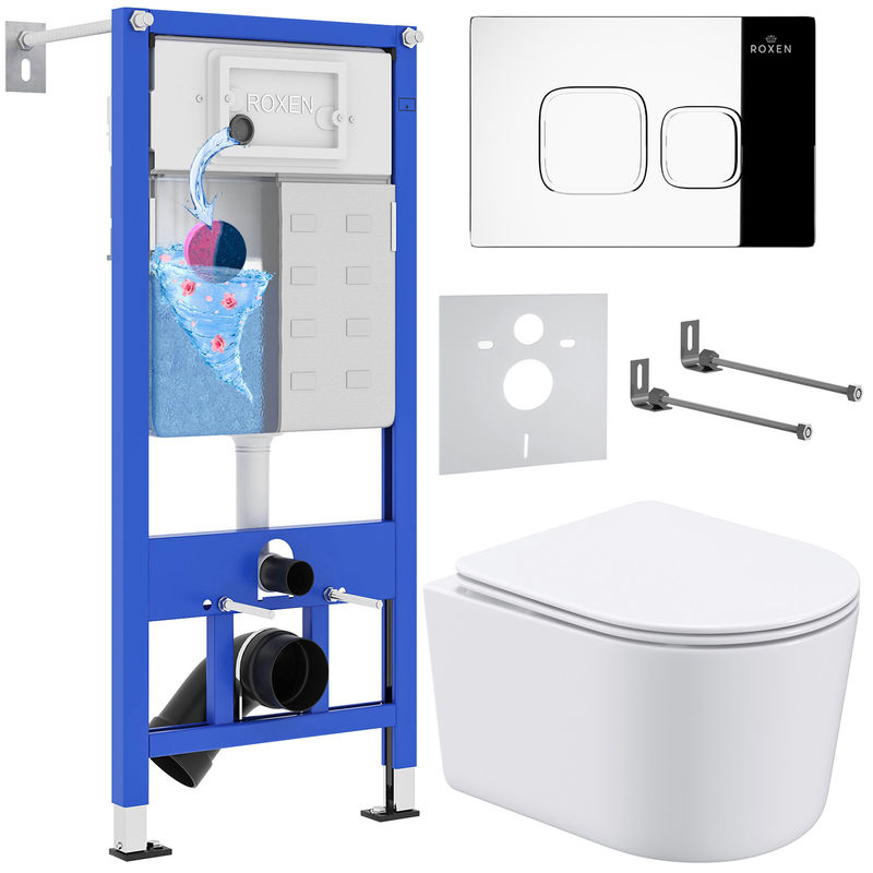 Унитаз подвесной с инсталляцией Roxen StounFix Dual Fresh 918025 6 в 1 (состоит из: инсталляции 710200, кнопки Santi 410280CH, 530120-01)