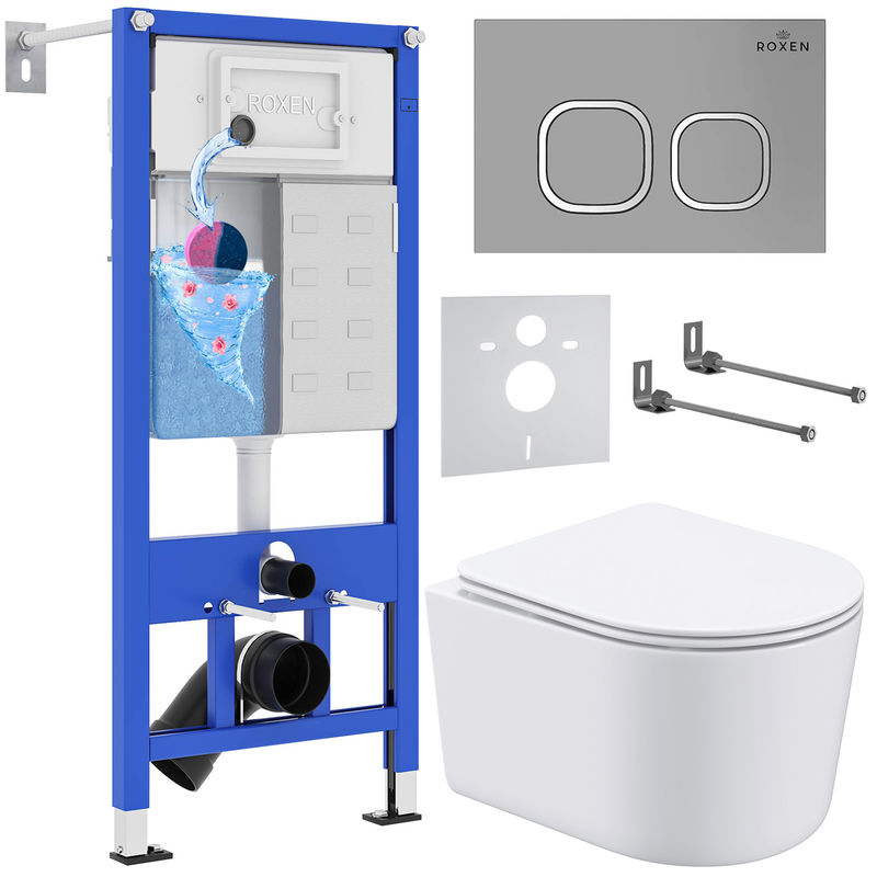 Унитаз подвесной с инсталляцией Roxen StounFix Dual Fresh 919136 6 в 1 (состоит из: инсталляции 710200, кнопки Santi 410280М, 530120-01)
