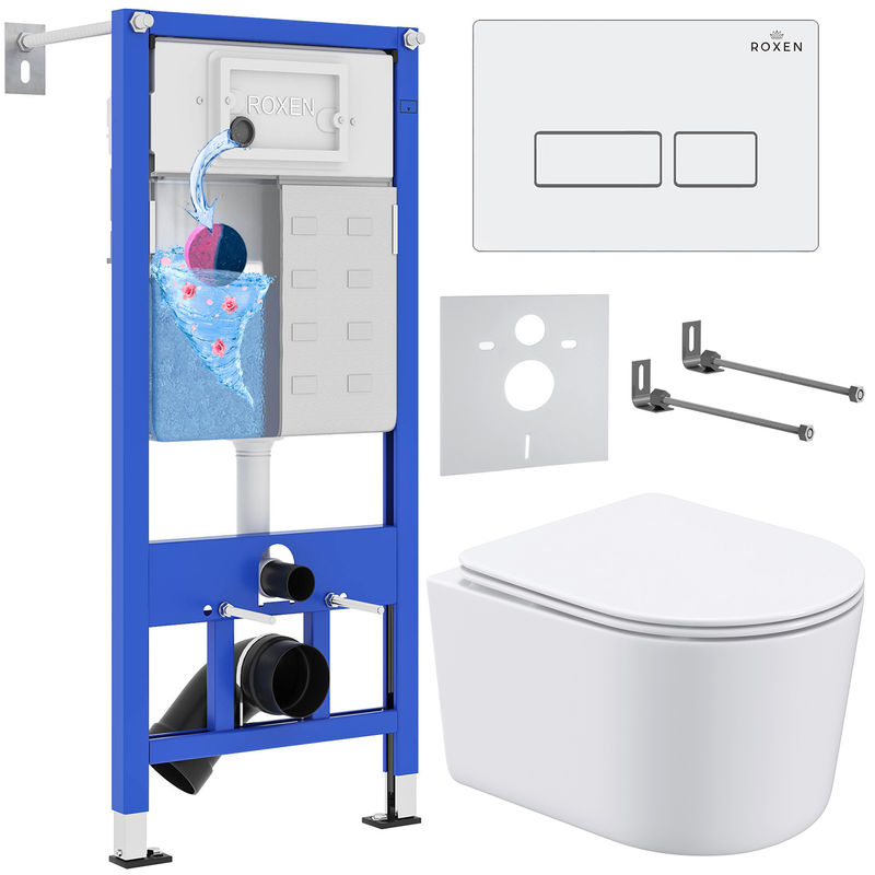 Унитаз подвесной с инсталляцией Roxen StounFix Dual Fresh 920247 6 в 1 (состоит из: инсталляции 710200, кнопки Caspia 410280W, 530120-01)