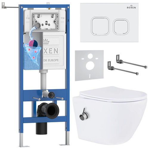 Унитаз подвесной с инсталляцией Roxen StounFix Dual Fresh 934445 6 в 1 (состоит из: инсталляции 710200, кнопки Santi 410280W, 530185-01X)