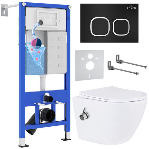 Унитаз подвесной с инсталляцией Roxen StounFix Dual Fresh 938621 6 в 1 (состоит из: инсталляции 710200, кнопки Santi 410280B, 530185-01X)
