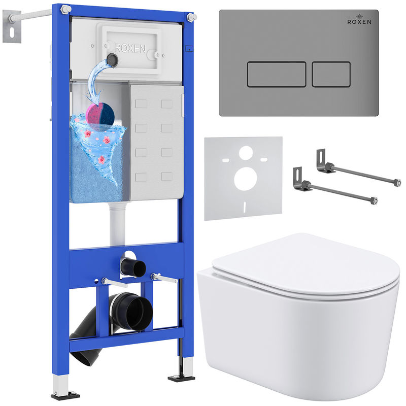 Унитаз подвесной с инсталляцией Roxen StounFix Dual Fresh 943570 6 в 1 (состоит из: инсталляции 710200, кнопки Caspia 410280M, 530120-01)
