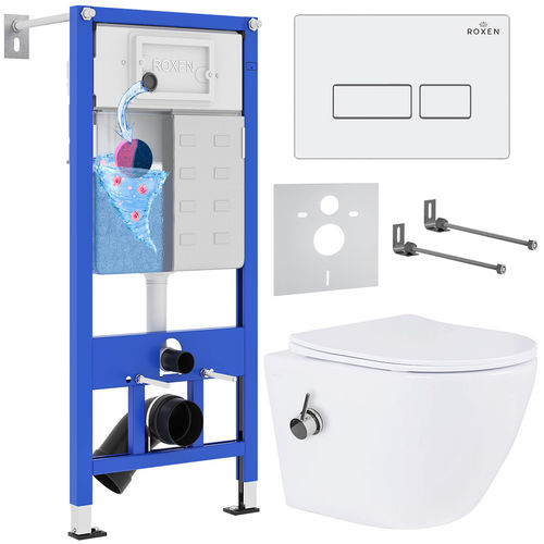 Унитаз подвесной с инсталляцией Roxen StounFix Dual Fresh 953833 6 в 1 (состоит из: инсталляции 710200, кнопки Caspia 410280W, 530185-01X)