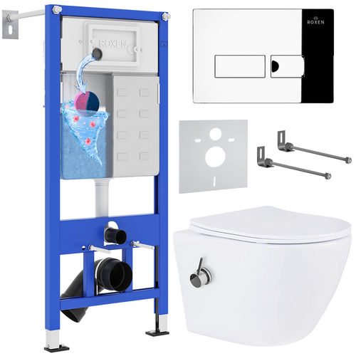 Унитаз подвесной с инсталляцией Roxen StounFix Dual Fresh 958812 6 в 1 (состоит из: инсталляции 710200, кнопки Caspia 410280CH, 530185-01X)