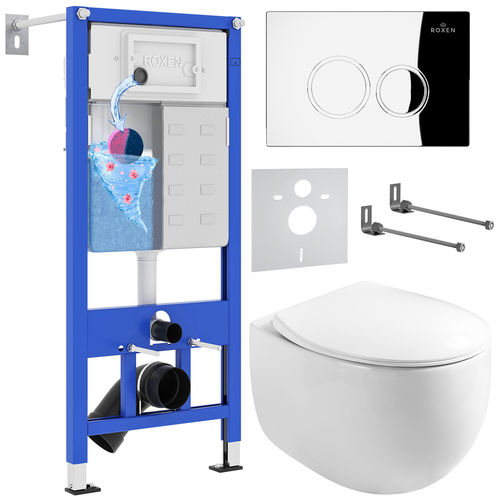 Унитаз подвесной с инсталляцией Roxen StounFix Dual Fresh 964032 6 в 1 (состоит из: 710200, Santi 410260CH, 530170-01)