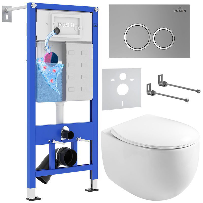 Унитаз подвесной с инсталляцией Roxen StounFix Dual Fresh 964076 6 в 1 (состоит из: 710200, Santi 410260M, 530170-01)