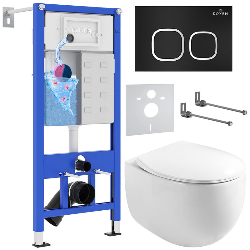 Унитаз подвесной с инсталляцией Roxen StounFix Dual Fresh 964079 6 в 1 (состоит из: 710200, Santi 410280B, 530170-01)
