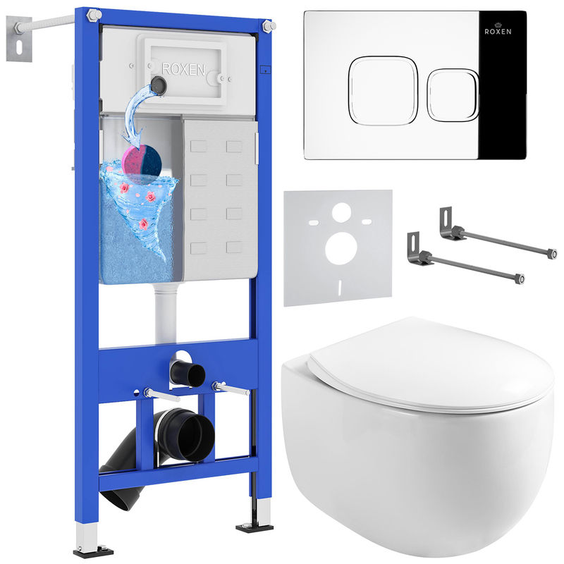 Унитаз подвесной с инсталляцией Roxen StounFix Dual Fresh 964100 6 в 1 (состоит из: 710200, Santi 410280CH, 530170-01)