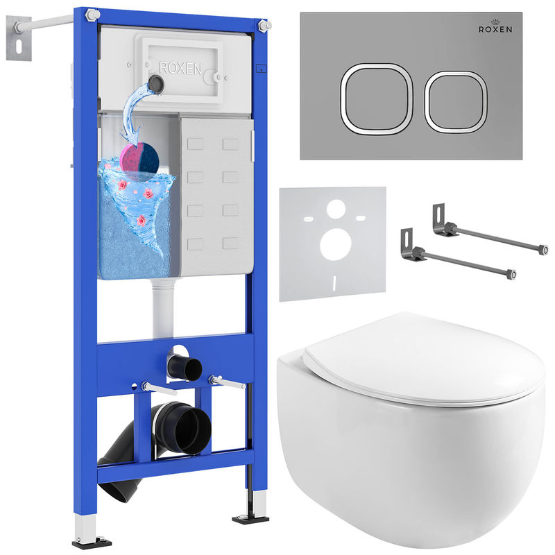 Унитаз подвесной с инсталляцией Roxen StounFix Dual Fresh 964123 6 в 1 (состоит из: 710200, Santi 410280M, 530170-01)