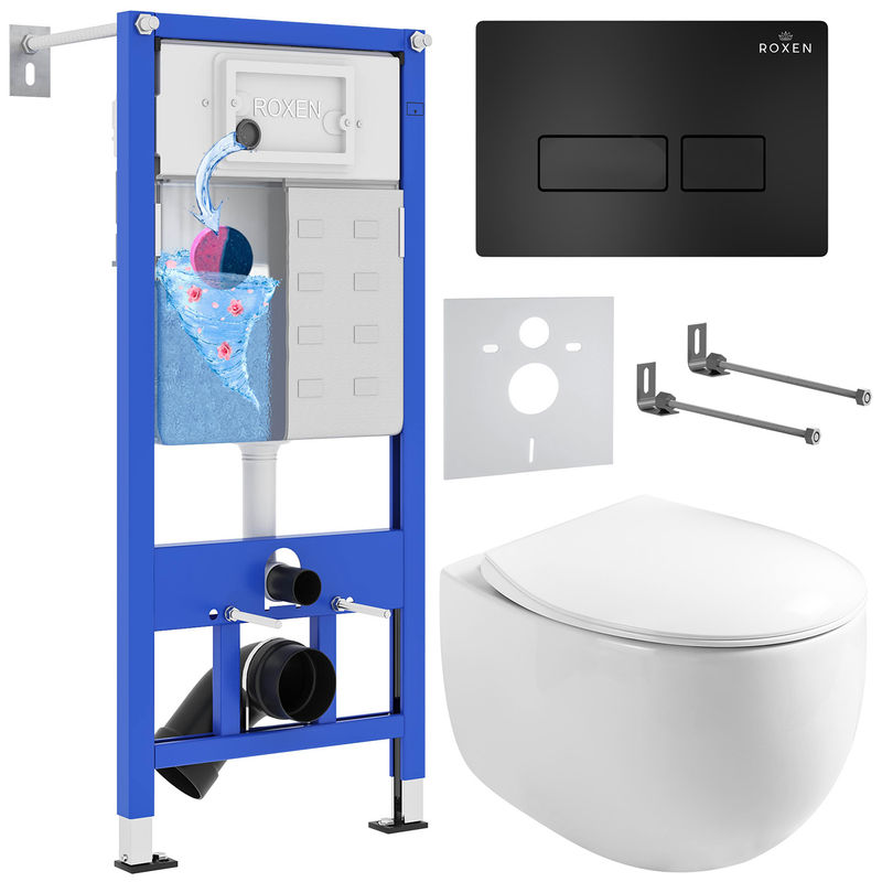 Унитаз подвесной с инсталляцией Roxen StounFix Dual Fresh 964195 6 в 1 (состоит из: 710200, Caspia 410280B, 530170-01)