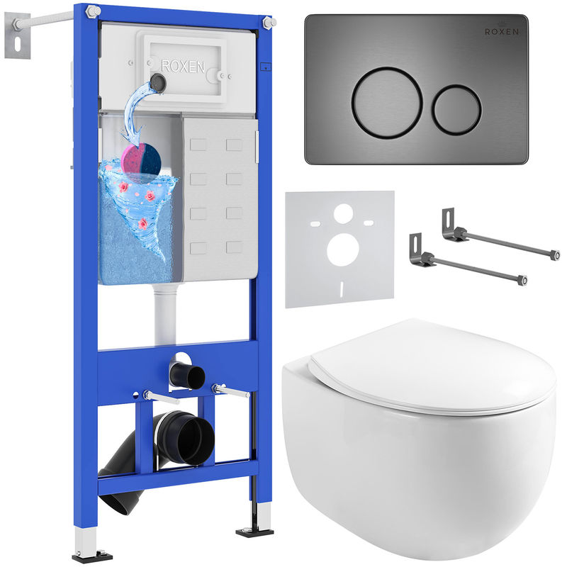 Унитаз подвесной с инсталляцией Roxen StounFix Dual Fresh 964237 6 в 1 (состоит из: 710200, Steel 420260G, 530170-01)"