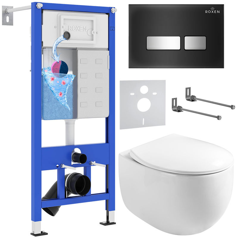 Унитаз подвесной с инсталляцией Roxen StounFix Dual Fresh 964256 6 в 1 (состоит из: 710200, Glass 430280B, 530170-01)