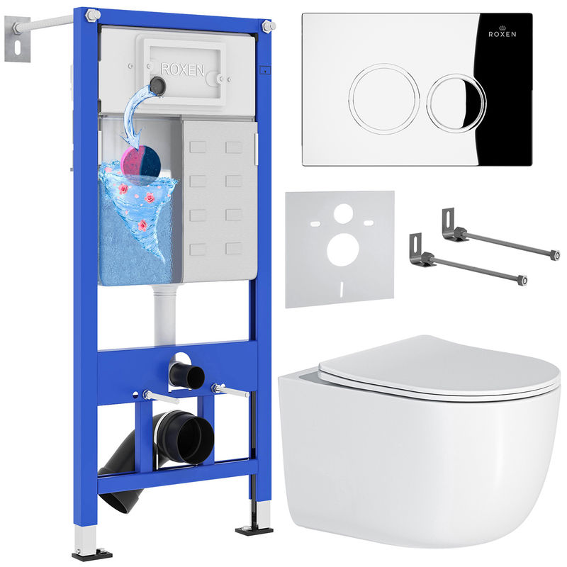 Унитаз подвесной с инсталляцией Roxen StounFix Dual Fresh 964332 6 в 1 (состоит из: 710200, Santi 410260CH, 530160-01)