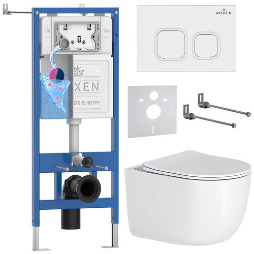 Унитаз подвесной с инсталляцией Roxen StounFix Dual Fresh 964425 6 в 1 (состоит из: 710200, Santi 410280W, 530160-01)