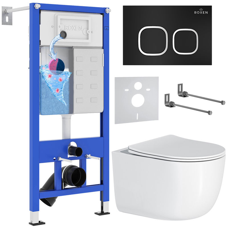 Унитаз подвесной с инсталляцией Roxen StounFix Dual Fresh 964427 6 в 1 (состоит из: 710200, Santi 410280B, 530160-01)