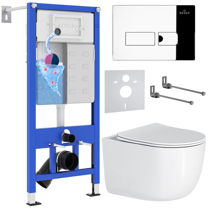 Унитаз подвесной с инсталляцией Roxen StounFix Dual Fresh 964514 6 в 1 (состоит из: 710200, Caspia 410280CH, 530160-01)