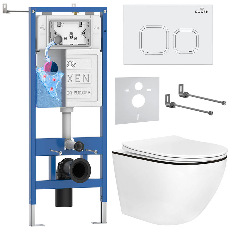 Унитаз подвесной с инсталляцией Roxen StounFix Dual Fresh 964671 6 в 1 (состоит из: 710200, Santi 410280W, 530110-01B)