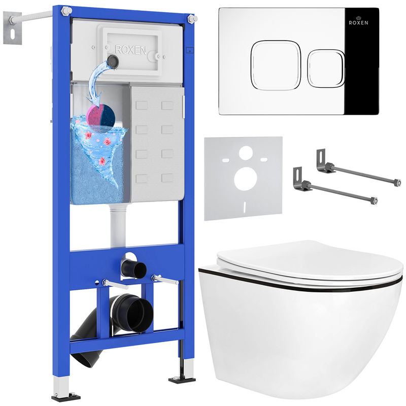 Унитаз подвесной с инсталляцией Roxen StounFix Dual Fresh 964686 6 в 1 (состоит из: 710200, Santi 410280CH, 530110-01B)