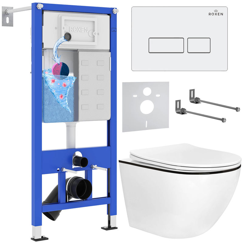 Унитаз подвесной с инсталляцией Roxen StounFix Dual Fresh 964744 6 в 1 (состоит из: 710200, Caspia 410280W, 530110-01B)
