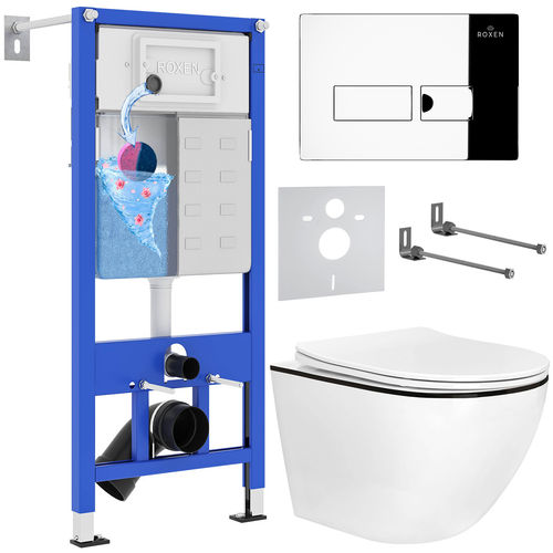 Унитаз подвесной с инсталляцией Roxen StounFix Dual Fresh 964772 6 в 1 (состоит из: 710200, Caspia 410280CH, 530110-01B)